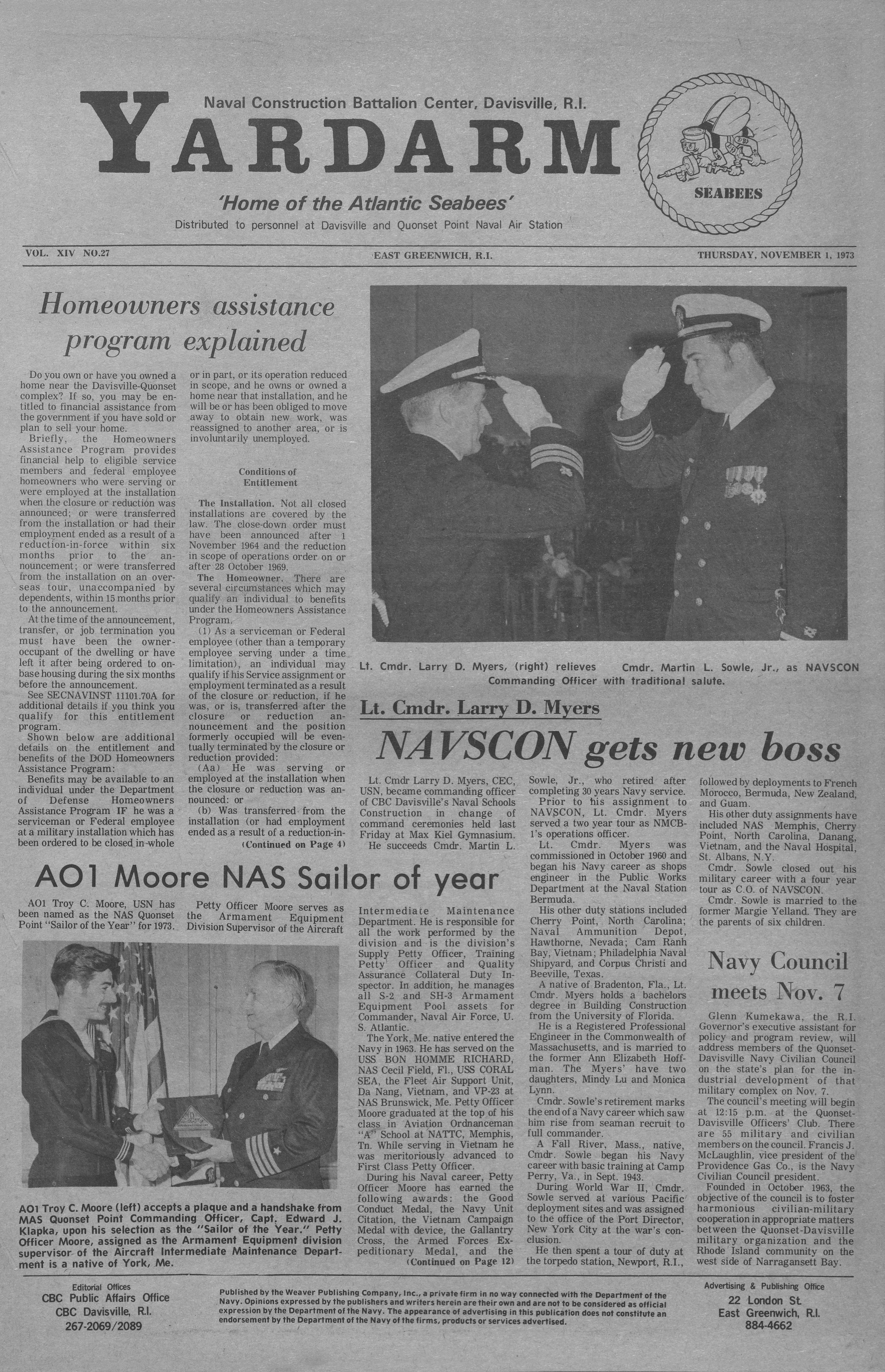 Quonset Scout, November 1, 1973, Front Page