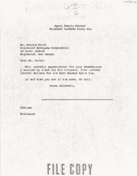 Letter from Cornelius Moore to Morris Cohon 4/22/66