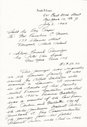Letter from Joseph Cooper to Cornelius Moore 7/5/49