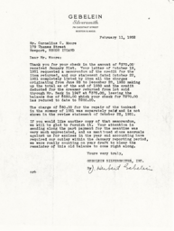 Letter from J. Herbert Gebelein to Cornelius Moore 2/11/52