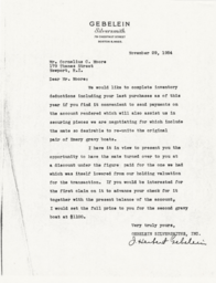 Letter from J. Herbert Gebelein to Cornelius Moore 11/29/54