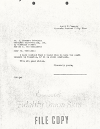 Letter from Cornelius Moore to J. Herbert Gebelein 4/15/59