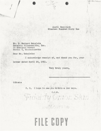 Letter from Cornelius Moore to J. Herbert Gebelein 4/20/61