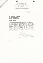 Letter from J. Herbert Gebelein to Cornelius Moore 4/20/61