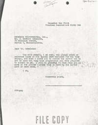 Letter from Cornelius Moore to J. Herbert Gebelein 12/1/61