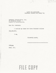 Letter from Cornelius Moore to J. Herbert Gebelein 4/16/62