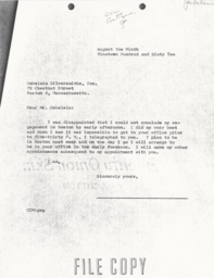 Letter from Cornelius Moore to J. Herbert Gebelein 8/9/62