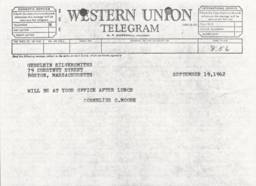 Telegram from Cornelius Moore to J. Herbert Gebelein 9/19/62