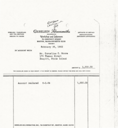 Invoice from Gebelein Silversmiths 2/26/65