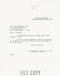 Letter from Cornelius Moore to J. Herbert Gebelein 2/11/67