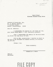 Letter from Cornelius Moore to J. Herbert Gebelein 3/3/67