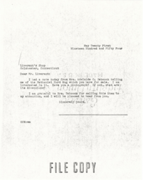 Letter from Cornelius Moore to Nathan Liverant 5/21/54
