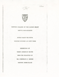 Program for Display of Cornelius Moore's Silver Collection at Newton College of the Sacred Heart