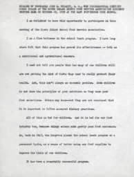 Remarks of Honorable John E. Fogarty, M.C. 2nd Congressional District Rhode Island at the Rhode Island School Food Service Association Luncheon Meeting held on October 29, 1959 at the East Providence High School