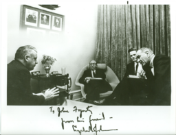 Lyndon B. Johnson, President of the United States; William J. Cohen, Assistant Secretary of HEW and John E. Fogarty