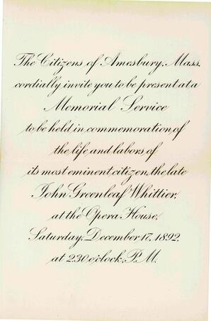 Engraved Memorial Service Invitation - Citizens of Amesbury, MA