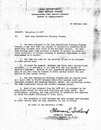 Reduction in ASTP Correspondence to ASTP Trainees- Feb. 19, 1944
