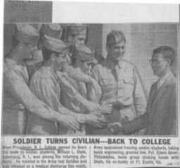 Soldier Turns Civilian-Back to College- Newspaper Clipping