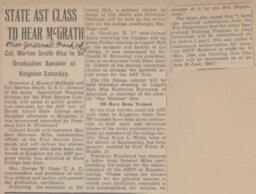 State AST Class to Hear McGrath- Newspaper Clipping
