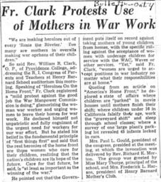 Father Clark Protests Use of Mothers in War Work