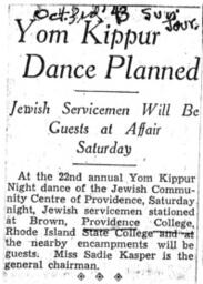 Yom Kippur Dance Planned