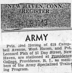 Privates Ned Herzog and Leonard Fish are stationed at Providence College in the ASTP Program