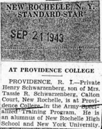 Private Henry Schwarzenberg is at Providence College in the ASTP Program 