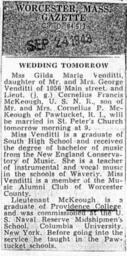 Miss Gilda Marie Venditti and Lieutenant Cornelius Francis McKeough are Getting Married Tomorrow