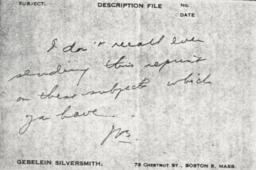 Note from Gebelein Silversmiths