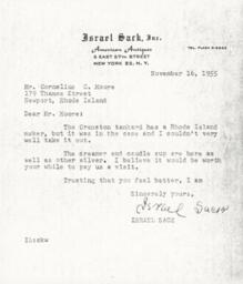 Letter from Israel Sack to Cornelius Moore 11/16/55
