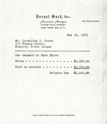 Invoice for Myer Myers Tankard