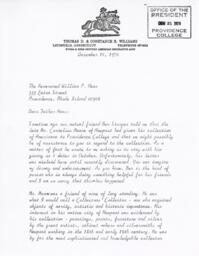 Letter from Thomas D. Williams to Rev. William Haas 12/16/70