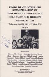 Program for the Rhode Island Interfaith Commemoration of Yom Hashoah v'HaGevurah Holocaust and Heroism Memorial Day 