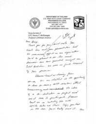 Note from Lieutenant Colonel Steven McGonagle to George Fisher