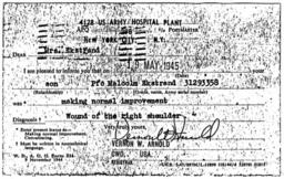 US Army Hospital Record to Mrs. Ekstrand