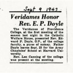 Veridames Honor Reverend Edward P. Doyle