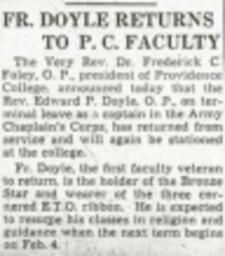 Father Doyle Returns To P.C. Faculty